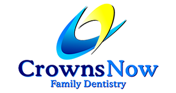 The image is a logo for  Crowns Now,  which appears to be a dental clinic specializing in family dentistry.